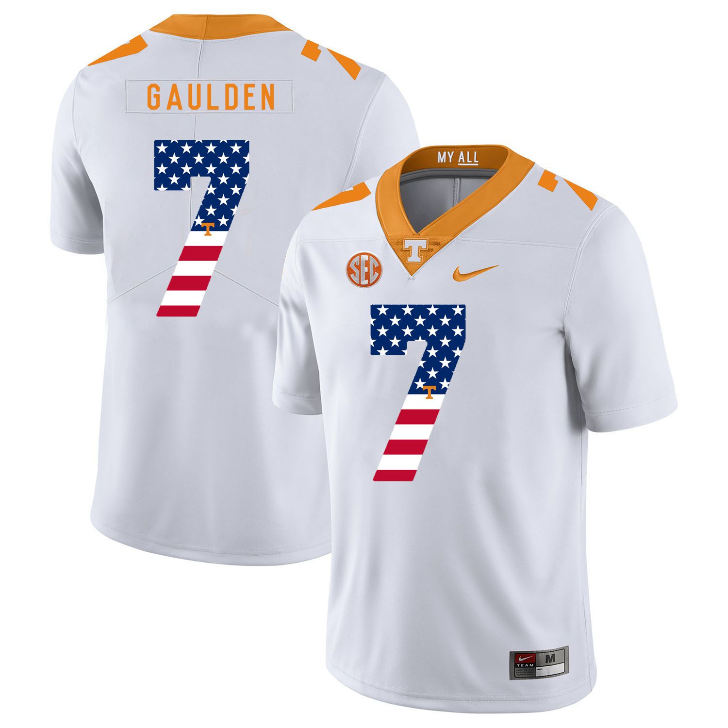 Men Tennessee Volunteers 7 Gaulden White Flag Customized NCAA Jerseys